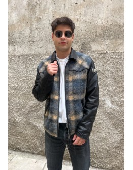 Vintage unisex μάλλινο και δερμάτινο jacket L