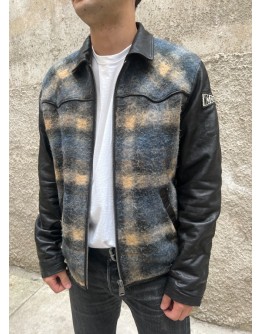 Vintage unisex μάλλινο και δερμάτινο jacket L