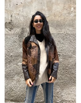 Vintage δερμάτινο jacket με patchwork