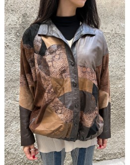 Vintage δερμάτινο jacket με patchwork